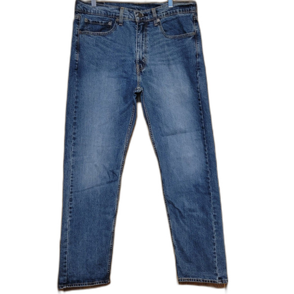 Levi's 501 Men's Straight Leg Jeans 34x34 Medium Wash Denim Distressed Cotton - Picture 1 of 11